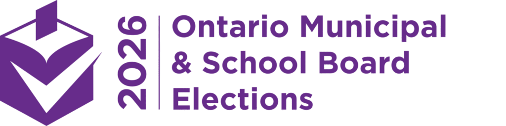 A ballot box with a checkmark. To the right it says 2026 and Ontario Municipal and School Board Elections